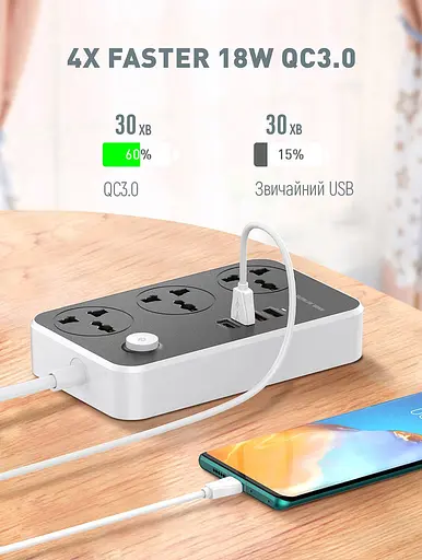 Мережевий фільтр-подовжувач ColorWay 3 розетки / 4 USB 2 м Black (CW-CHU34PDB) - фото 8