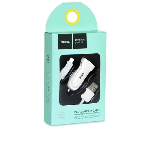 Автомобільний зарядний пристрій Hoco Z2 Car charger set with Micro cable 1USB 1.5A Білий - фото 2