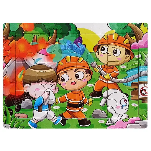 Дитячий деревяний пазл-вкладиш Пожежники на роботі MD 1343-16, 12 елементів