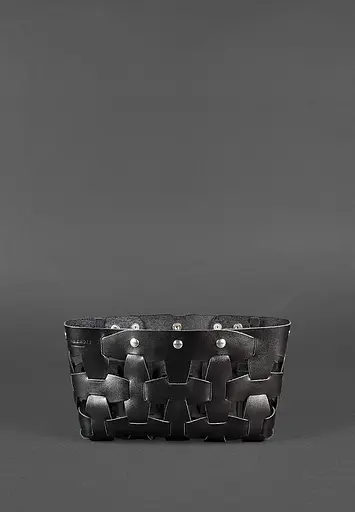 Шкіряна плетена жіноча сумка Пазл S вугільно-чорна - фото 3