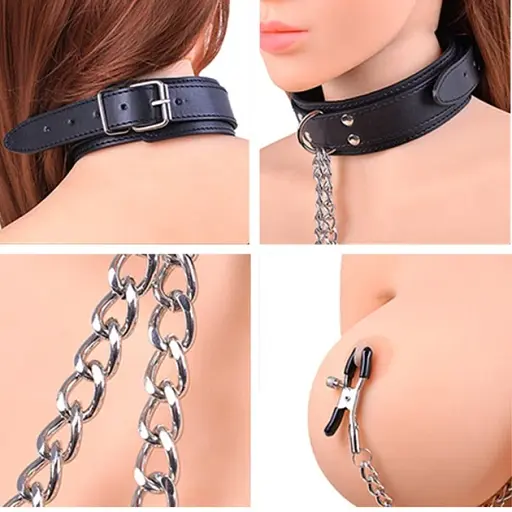 Чокер з кліпсами для сосків I’MCUM Seduce із ланцюжками Екошкіра Чорний (IM-SM220) - фото 3