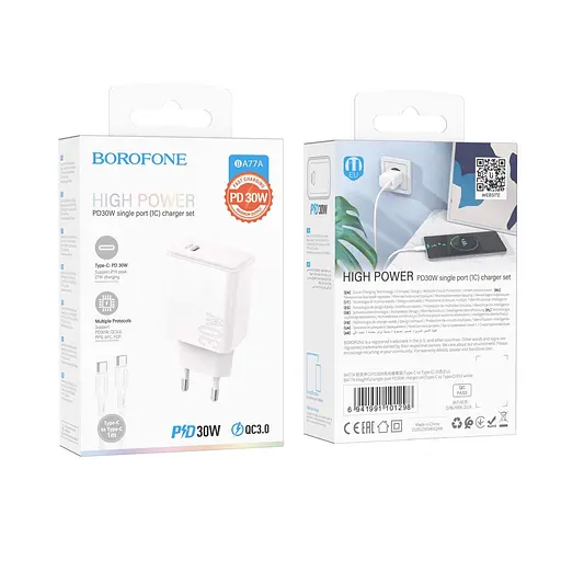 Зарядное устройство быстрое 30 Вт Borofone ba77a Insightful PD QC 30 W с кабелем Type-C - фото 4