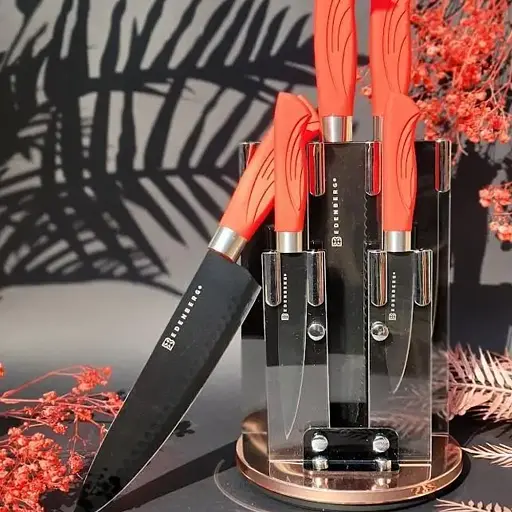 Набор кухонных ножей с подставкой 6 предметов Edenberg EB-11006 красный