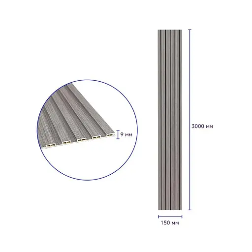 Рейка декоративна Wall Sticker WPC стінова 3000х150х9 мм Сіра SW-00001870 - фото 3