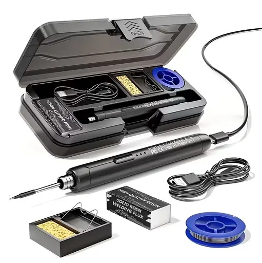 Портативний USB/бездротовий паяльний набір з регульованою температурою чорний - фото 1