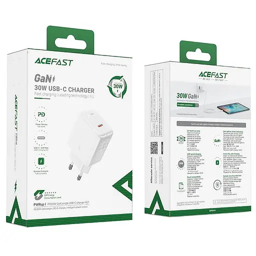 Адаптер сетевой ACEFAST GaN A21 1*Type-C 30W блок зарядный белый - фото 4