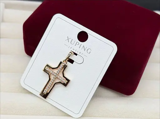 Хрест жіночий Xuping біжутерія прикраса з медичного золота підвіска на шию гіпоалергенний кулон хрестик - фото 1