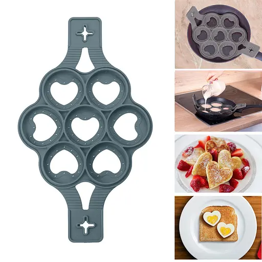 Силіконова форма для приготування оладок і яєчні у формі серця Cake Maker, A-plus Сірий 85359 - фото 2