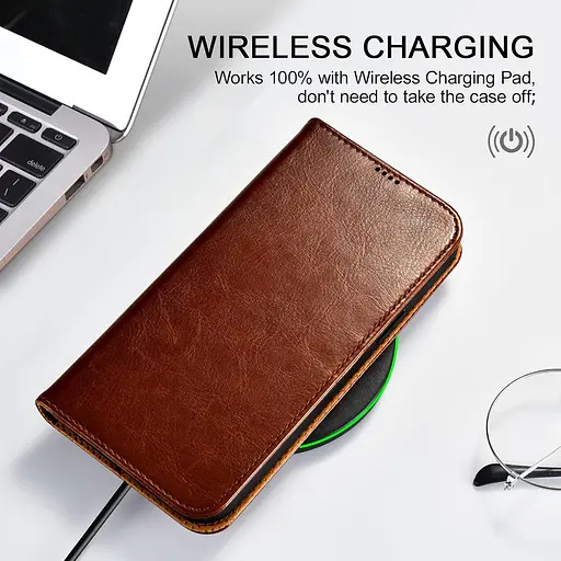 Чохол ICARER для iPhone 14, чохол зі штучної шкіри ручної роботи, бездротовий тримач з 3 слотами для карток, магнітне закриття - фото 5