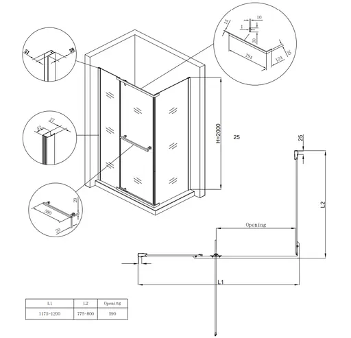 Душевая кабина без поддона Koer SR SC01-120x80x200-TR-01 прозрачное стекло Easy Clean 8 мм, хром KR5353, Универсальная, прозрачная, хром - фото 9