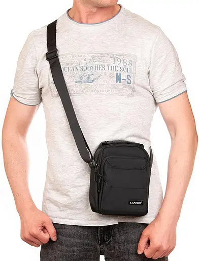 Сумка на плечо мужская черная Lanpad sum0028741 - фото 7