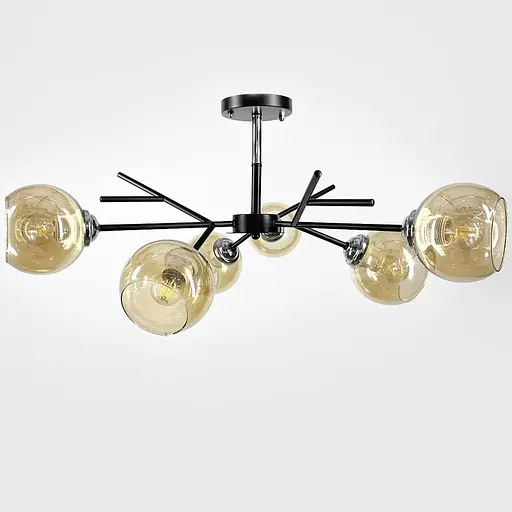 Люстра на 6 янтарных плафонах в черном корпусе Ø 60 см | Ст. 088N/6 BK+CH+AM | Line F - фото 1