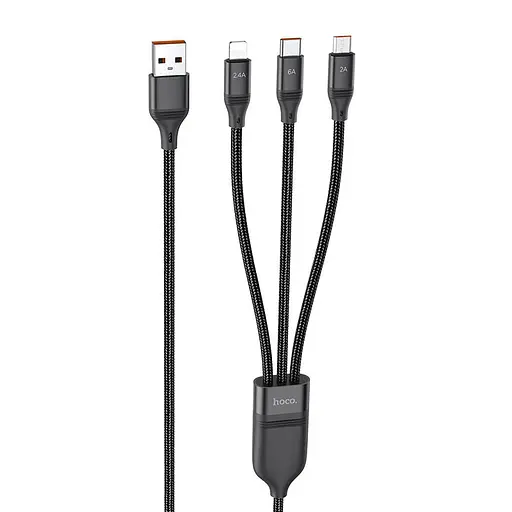 Дата кабель Hoco U104 Ultra 6A 3in1 Lightning-MicroUSB-Type-C (1.2m) Чорний