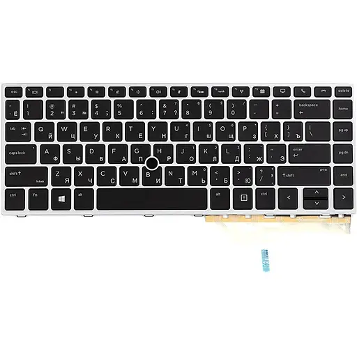 Клавіатура для ноутбука HP EliteBook 840 G5 чорна, сріблястий фрейм, підсвітка
