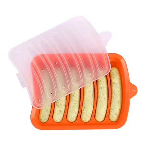 Форма для запікання випічки силіконова домашніх хот-догів, сосисок, ковбасок, кебаба кебабниця Жовтогарячий, Kitchen Master Помаранчевий 85364 - фото 1