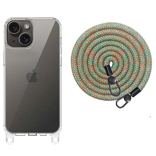 Чохол Epik TPU Transparent with Straps для Apple iPhone 15, 6.1 Green/Red - фото 1