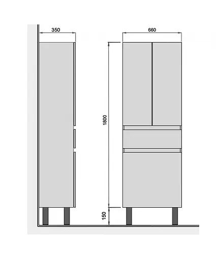 Пенал Мойдодир Палермо П-66-к білий підлоговий подвійний, Білий - фото 2