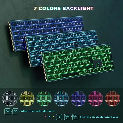 7 — Кольорова Bluetooth-клавіатура з підсвіткою, бездротова клавіатура з кількома пристроями Seenda, перезаряджальна клавіатур - фото 4