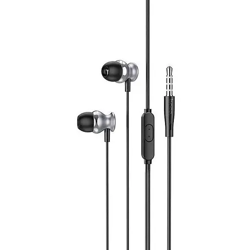 Дротові навушники Hoco M106 Fountain metal універсальні earphones with microphone, 3.5mm, 1.2m, grey
