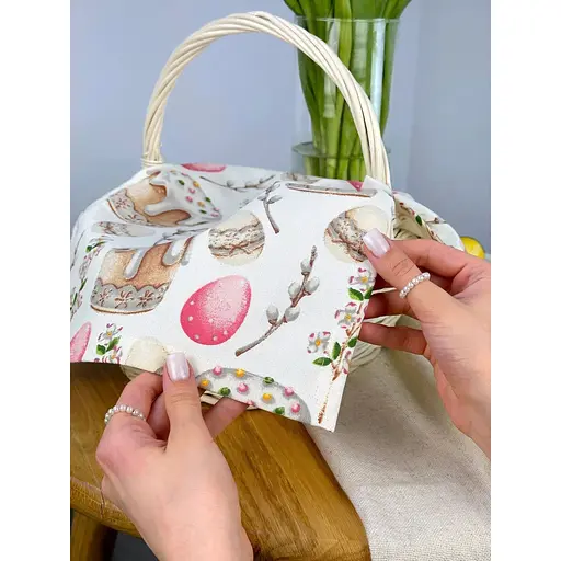 Комплект Великодній кошик Буковина (маленька) з рушником 40х30 см Паска (рожевий) і свічкою - фото 3