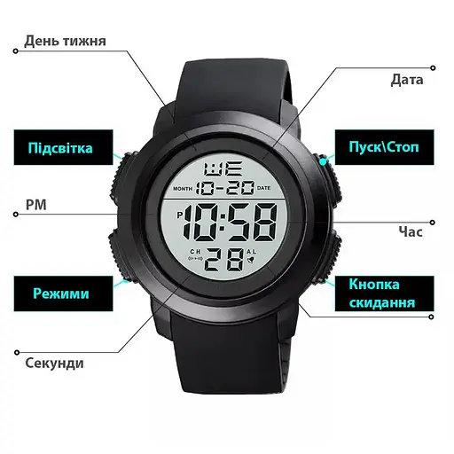 Спортивний чоловічий годинник Skmei 1719 (Чорний з білим) - фото 5