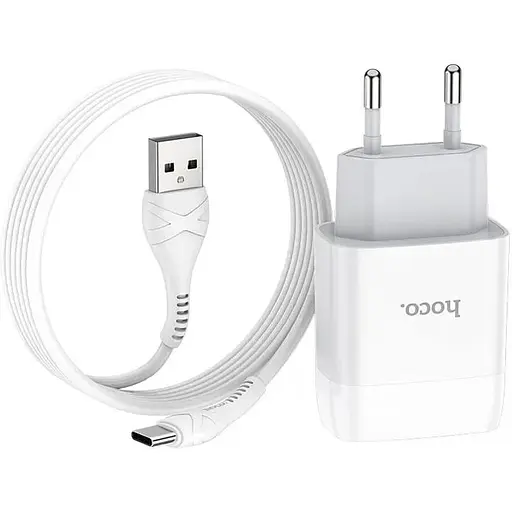 Зарядний пристрій Hoco C72A Glorious (1USB, 2.1А) White (6931474713018) + кабель Type-C - фото 2