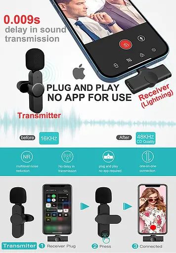 Бездротовий мікрофон для Youtubers, Facebook Live Stream, Vloggers, Interview, Auto-Syncs Clip-on Lapel Mic for PC - фото 2