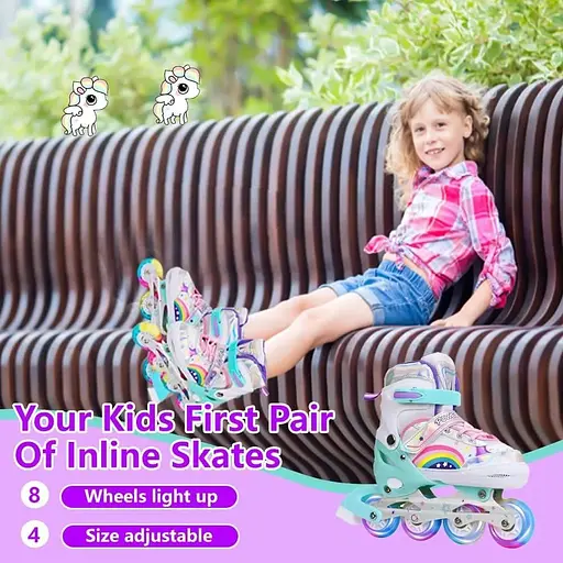 Регульовані дитячі роликові ковзани FYHART для дівчаток, початківців, маленьких дітей розмір С - фото 6