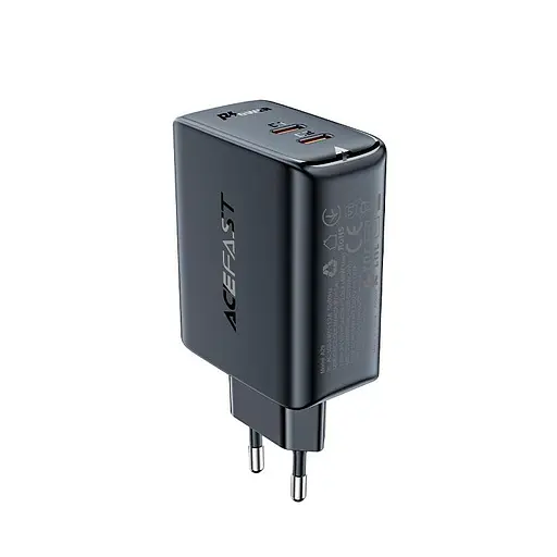 Зарядний адаптер мережевий Acefast GaN A29 2 Type-C 50W блок живлення чорний - фото 3