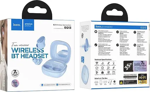 Навушники бездротові TWS Hoco EQ13, BT5.3, 40mAh, 400mAh, 7h, mic, blue - фото 3