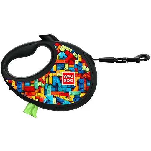 Поводок-рулетка для собак Waudog R-leash с контейнером для пакетов, рисунок "Блоки", светоотражающая лента, L, до 40 кг, 5 м - фото 3