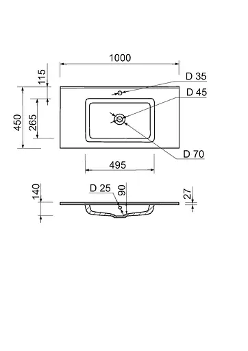 Раковина накладная Adamant FLATE 100, прямоугольная, с сифоном Click-Clack + смеситель (4824296207601) - фото 8