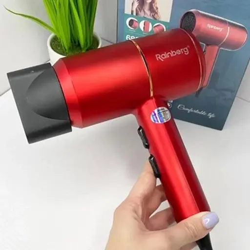 Фен стайлер для сушки и укладки волос Rainberg RB-2211 с концентратором Холодный обдув 6800W Красный/золото - фото 5