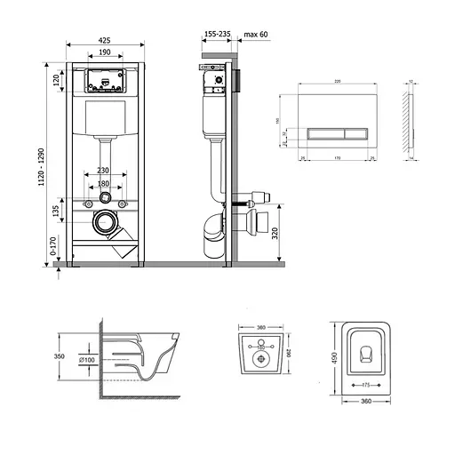 Подвесной унитаз Qtap Crow Ultra Quiet + инсталляция Qtap Nest 4 в 1 (линейная клавиша White), Белый - фото 2