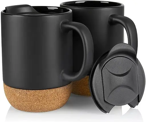 Керамічний кавовий кухоль OldBro Black 400 мл з ізольованим корковим дном і кришкою - фото 8