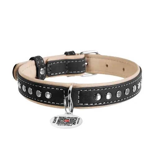 Нашийник для собак шкіряний Waudog Soft з QR-паспортом металічні прикраси Ш 15 мм Д 27-36 см чорний - фото 6