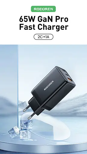 Зарядний пристрій адаптер блок Rocoren 65 W G651A2CK GaN Pro Fast Charger - фото 2