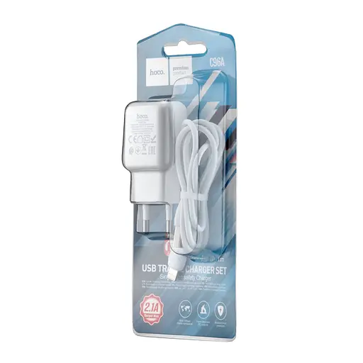 Мережевий зарядний пристрій Hoco C96A single port charger set ( iP ) ( EU ) Білий - фото 2