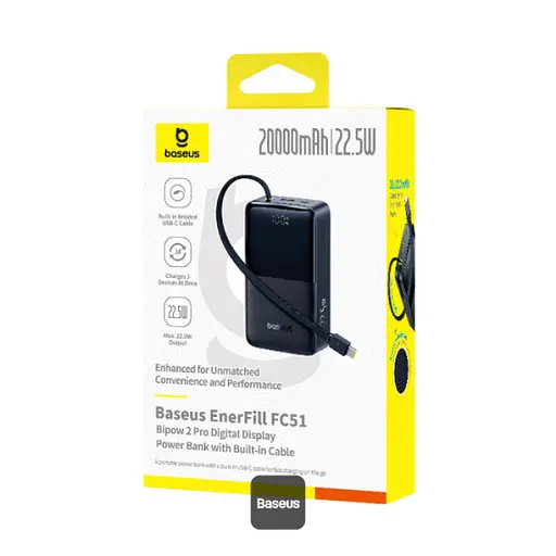 Зовнішній акумулятор Baseus EnerFill FC51 Bipow2 Pro 20000mAh with Built-in USB-C Cable E0027701 - фото 10