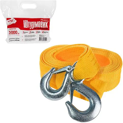 Трос буксир Штурмовик ТРШ-240-3-1 стрічка 3 тонни 40 мм х 4 м жовтий (ТРШ-240-3-1) - фото 4