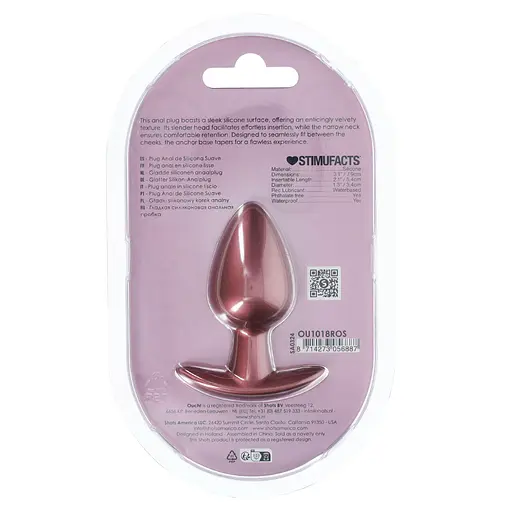 Анальна пробка Ouch! Smooth Anal Plug Metallic M 7.9 см (рожеве золото) - фото 4