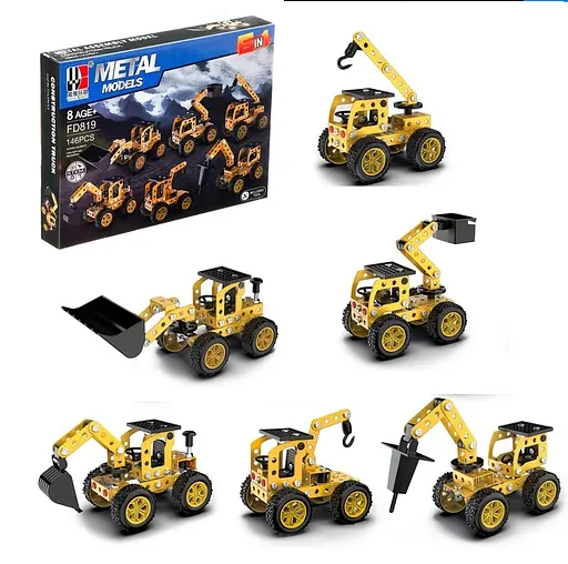 Металлический конструктор «Строительная техника» 6 вариантов сборки 146 деталей - фото 5