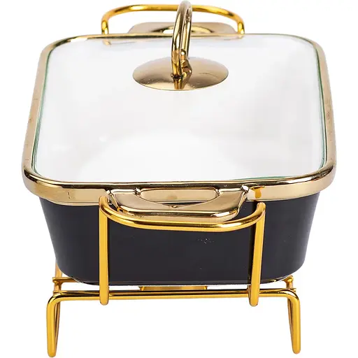 Мармітниця Yiwu  порцелянова прямокутна 1 л з підставкою та скляною кришкою чорна HTJ-1001 - фото 4