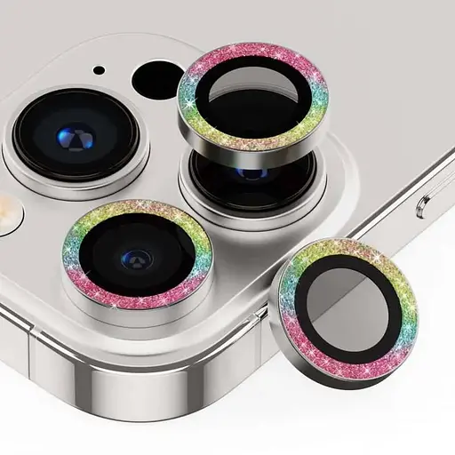 Захисне скло Epik Metal Sparkles на камеру у упак. для Apple iPhone 15 Pro 6.1 /15 Pro Max 6.7 Бузковий/Rainbow - фото 3