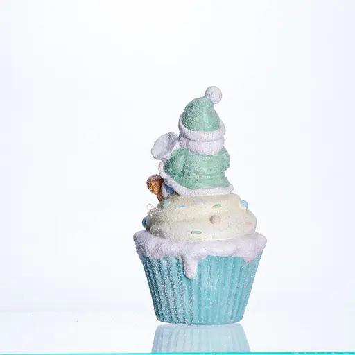 Новорічна декоративна фігурка з підсвічуванням Санта-Клаус на кексі Yiwu CR-6-7 з порцеляни 10 × 10 × 17.5 см  - фото 5