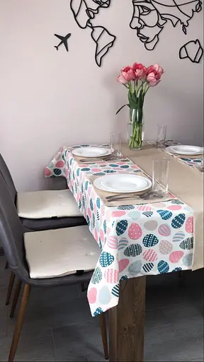 Водоотталкивающая Скатерть Пасхальная крашенка (розовая) 220х140 см (+ 4 салфетки 30х40) - фото 6