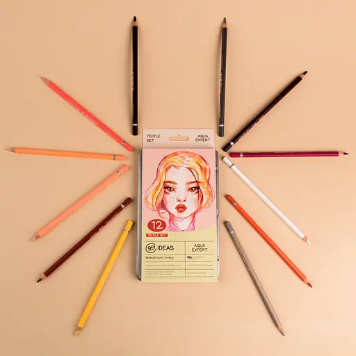 Набор карандашей акварельных 99IDEAS "Aqua Expert" 12 цветов, People Set, металлическая коробка, 99AE-12PEOP - фото 5