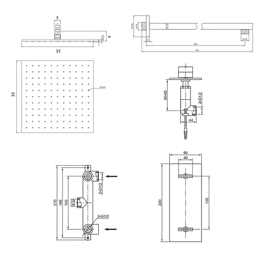 Душова система Kohlman Excelent 35 chrome + BOX прихованого монтажу KPL-QW227HQ35, Хром - фото 2