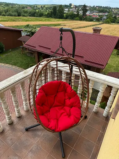 Підвісне садове крісло гойдалка Gordon кокон / гніздо SAN VITO з м'якою червоною подушкою Коричневий - фото 5