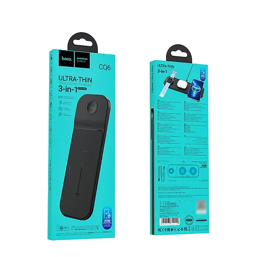 Беспроводное зарядное устройство Hoco CQ6 23W 3в1 черный - фото 6